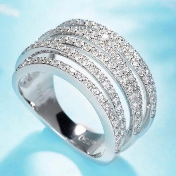 NEW 6.4 ct Silver  Round Diamond Multi Layer Ring - Picture 8 of 8